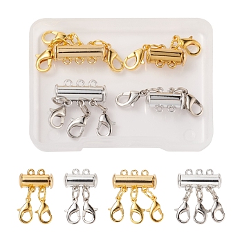 4 Sets 4 Style Alloy Magnetic Slide Lock Clasps, with Lobster Claw Clasps, Cadmium Free & Lead Free, Tube, Platinum & Golden, 25x15x1.5mm, 1 set/style