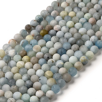 Natural Aquamarine Beads Strands, Frosted, Round, 8.5~9mm, Hole: 0.9mm, about 47pcs/strand, 15.55''(39.5cm)