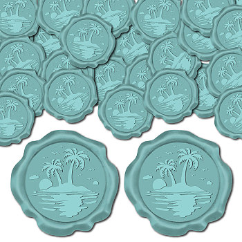 100Pcs Adhesive Wax Seal Stickers, Envelope Seal Decoration, For Craft Scrapbook DIY Gift, Dark Turquoise, Tree, 30mm