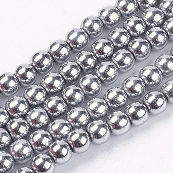 Non-magnetic Synthetic Hematite Beads Strands, Grade A, Round, Platinum Plated, 6mm, Hole: 1.5~2mm, about 65~70pcs/strand