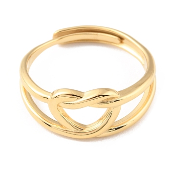304 Stainless Steel Hollow Heart Adjustable Rings for Valentine's Day, Real 14K Gold Plated, US Size 7 1/4(17.5mm)