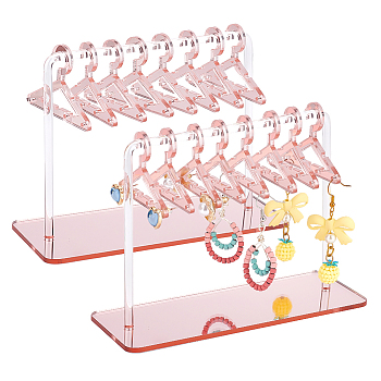 PandaHall Elite 2 Sets Acrylic Earring Display Stands, Earring Organizer Holder with 8Pcs Mini Hangers, Coat Hanger Shapes, Misty Rose, Finished Product: 15x6x11.7cm, about 10pcs/set