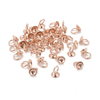 201 Stainless Steel Bead Cap Pendant Bails, for Globe Glass Bubble Cover Pendants, Rose Gold, 4x4mm, Hole: 1.2mm