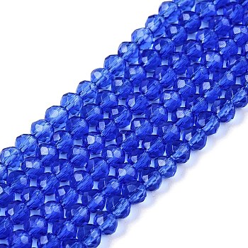 Glass Beads Strands, Faceted, Rondelle, Royal Blue, 2.9~3.3x2mm, Hole: 0.8mm, about 148~150pcs/strand, 15.55~15.75 inch(39.5~40cm)