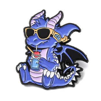 Cute Drinking Dinosaur Enamel Pins, Alloy Lapel Pin Backs for Backpack Clothes, Black, Mauve, 33x29mm