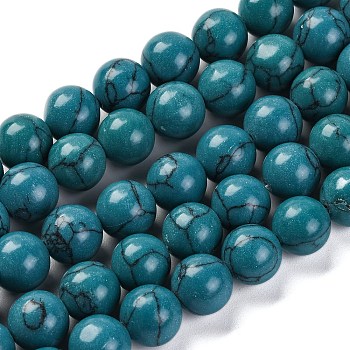 Synthetic Turquoise Beads Strands, Dyed, Round, Dark Turquoise, 10mm, Hole: 1mm, about 40pcs/strand, 15.16 inch(38.5cm)