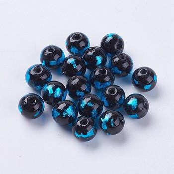 Handmade Silver Foil Lampwork Beads, Round, Dodger Blue, 9.5~10mm, Hole: 1mm