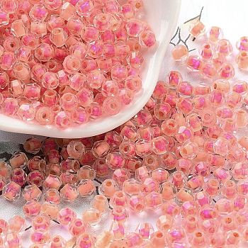 Glass Seed Beads, Inside Colours, Bicone, Dark Salmon, 4.5x3.5mm, Hole: 1.4mm, about 5625pcs/pound