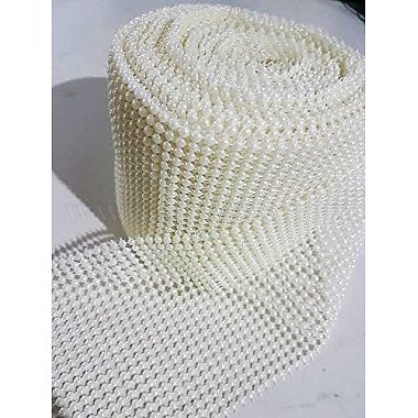 24 Rows ABS Plastic Imitation Pearl Mesh Ribbon Roll(OCOR-R072-01)-2