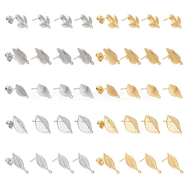 Golden & Stainless Steel Color Leaf 304 Stainless Steel Stud Earring Findings
