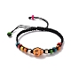 Synthetic Turquoise Skull & Wood Disc Braided Bead Bracelet for Halloween(BJEW-TA00260)-4
