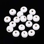 Spray Painted Round Natural Schima Wood Beads, White, 6~6.5x4.5~5mm, Hole: 1.6~1.8mm(WOOD-T032-6mm-30)