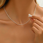 Simple Brass Paperclip Chain Lock Collarbone Necklaces for Women Daily Wear, White, 18.11 inch(46cm)(SX2190-3)