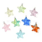 Gradient Color Baking Paint Transparent Glass Pendants, Starfish Charm, with Platinum Brass Cup Peg Bails, Mixed Color, 17.5x15.5x6.5mm, Hole: 1.6mm(PALLOY-JF05408)