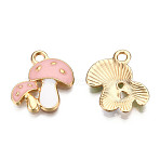 Autumn Theme Alloy Enamel Pendants, Cadmium Free & Lead Free, Double Mushroom, Light Gold, Pink, 19.5x18x2.5mm, Hole: 2.5mm(ENAM-T009-46D-RS)