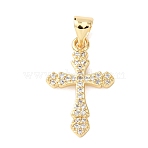 Brass Micro Pave Cubic Zirconia Pendants, Cross Charms, Long-Lasting Plated, Rack Plating, Lead Free & Cadmium Free, Real 18K Gold Plated, 21x13.5x2mm, Hole: 4.5x3.5mm(KK-C162-104G)