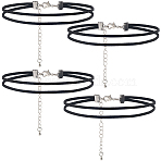 4Pcs Imitation Leather Double Layer Choker Necklaces, with Brass Lobster Claw Clasps, Platinum, Black, 13.39 inch(34cm)(NJEW-SC0001-68)