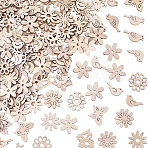 150Pcs Undyed Wood Pendants & Beads & Cabochons, Mixed Shapes, BurlyWood, 20~28x23~34x2~2.5mm, Hole: 1~5.5mm(WOOD-SP0001-74)