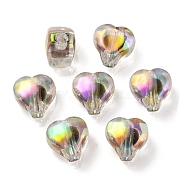 UV Plating Rainbow Iridescent Acrylic Beads, Two Tone Bead in Bead, Heart, Black, 11x11.5x8mm, Hole: 3mm(OACR-F004-05A)