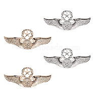4Pcs 2 Colors Alloy Eagle Wing with Star Brooch, Badge for Backpack Clothes, Platinum & Light Gold, 24x57x6mm, Pin: 0.8mm, 2pcs/color(JEWB-CA0001-42)