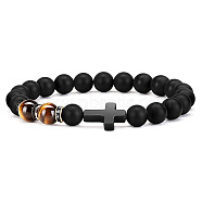 Bohemian Tiger Eye Stone Bracelet Cross Natural Stone Beads Vintage Matte Bead Bracelet(ZU3790-4)