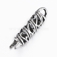 316 Surgical Stainless Steel Pendant Bails, Column, Antique Silver, 25x7x6mm, Hole: 3.5x3mm(STAS-K153-39AS)