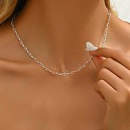 Simple Brass Paperclip Chain Lock Collarbone Necklaces for Women Daily Wear, White, 18.11 inch(46cm)(SX2190-3)