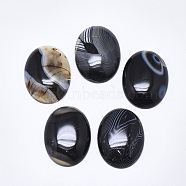 Natural Banded Agate/Striped Agate Cabochons, Dyed, Oval, Black, 40~41x30x7~9mm(G-T122-22E)