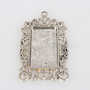 Vintage Tibetan Style Alloy Large Pendant, Cabochon Bezel Settings, Cadmium Free & Lead Free, Antique Silver, Rectangle Tray: 19x38mm, 67x35x3mm, Hole: 3mm, about 66pcs/kg(TIBEP-O006-42AS)