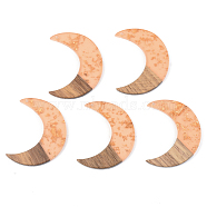 Transparent Resin & Walnut Wood Pendants, with Gold Foil, Moon, Dark Salmon, 38x30x3mm, Hole: 2mm(RESI-S389-056A-B04)