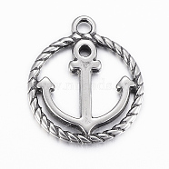 316 Surgical Stainless Steel Pendants, Anchor, Antique Silver, 17x14.5x1.8mm, Hole: 1.5mm(STAS-G153-84AS)