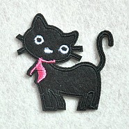 Computerized Embroidery Cloth Iron on/Sew on Patches, Costume Accessories, Appliques, Cat Shape, Black, 50x50mm(DIY-O003-22)