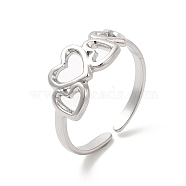 304 Stainless Steel Cuff Finger Rings, Hollow Heart Open Rings for Women, Stainless Steel Color, US Size 7 1/4(17.5mm)(RJEW-L107-007P)