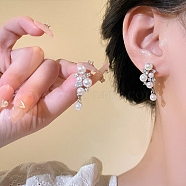 Alloy Stud Earring, with Sterling Silver Pin, Plastic Bead and Rhinestone, Platinum, Round, 22mm(WG78047-21)