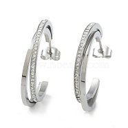 Rhinestone 304 Stainless Steel Stud Earrings for Women, Hoop Earrings, Ring, Stainless Steel Color, 26.5x3.5mm(EJEW-U004-08P)