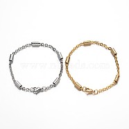304 Stainless Steel Cable Chain Bracelets, with Tube Beads and Lobster Claw Clasps, Mixed Color, 7-5/8 inch(195mm), 3mm(BJEW-M125-02)