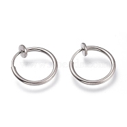 304 Stainless Steel Retractable Clip-on Hoop Earrings, For Non-pierced Ears, with Spring Findings, Stainless Steel Color, 15x0.8~1.5mm(X-STAS-O135-01D)