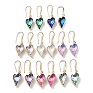 Light Gold Brass Dangle Earrings, Glass Heart Drop Earrings, Mixed Color, 36x10.5mm(EJEW-Q800-58KCG)