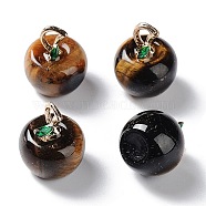 Natural Tiger Eye Pendants, with Alloy Enamel Loops, Apple, for Teacher's Day, 16x14mm, Hole: 4x2mm(G-P499-01G-12)