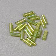 300Pcs Transparent Glass Round Bugle Beads, Round Hole, Yellow Green, 6~7x2mm, Hole: 0.8~0.9mm(GLAA-WH0015-74G)