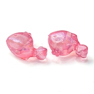 Transparent Luminous Acrylic Beads, Glitter Beads, Glow in the Dark, Whale, Pink, 12.5x20x10mm, Hole: 2mm(MACR-D024-37A)