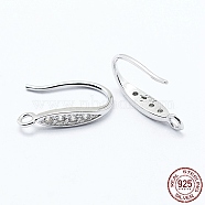 Rhodium Plated 925 Sterling Silver, with Micro Pave Cubic Zirconia Earring Hooks, with 925 Stamp, Platinum, 16x3mm, Hole: 1mm, 20 Gauge, Pin: 0.8mm(STER-L054-03P)