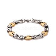 Vacuum Plating 304 Stainless Steel Bean Link Chains Bracelet, Two Tone Highly Durable Bracelet for Men Women, Golden & Stainless Steel Color, 8-1/2 inch(21.5cm)(STAS-E160-09GP)