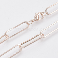 Brass Flat Oval Paperclip Chain Necklace Making, with Lobster Claw Clasps, Rose Gold, 19.68 inch(50cm), Link: 22x6x1mm(MAK-S072-08A-RG)
