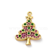 Christmas Series Brass Micro Pave Cubic Zirconia Pendants, Lead Free & Cadmium Free Charms, Christmas Tree, 23x16.5x2.5mm, Hole: 1.4mm(KK-Q010-01G-06)