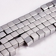 Electroplate Non-magnetic Synthetic Hematite Beads Strands, Cube, Grade A, Platinum Plated, 4x4x4mm, Hole: 1mm, about 91pcs/strand, 16 inch(G-J170A-4x4mm-01)