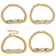 Brass Micro Pave Cubic Zirconia Bracelets, with Glass, Real 18K Gold Plated, Leopard, Mixed Color, 6-7/8~7-3/8 inch(17.6~18.6cm)(BJEW-K261-20G)