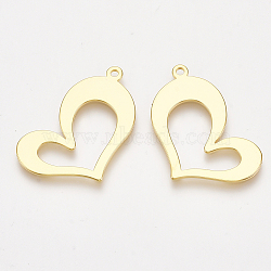 Brass Pendants, Heart, Nickel Free, Real 18K Gold Plated, 18.5x29x1mm, Hole: 1.4mm(X-KK-S350-175)