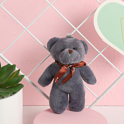 Cute Plush PP Cotton Bear Doll Pendant Decorations, with Alloy Findings, for Keychain Bag Decoration, Gray, 12cm(PW-WG55234-08)