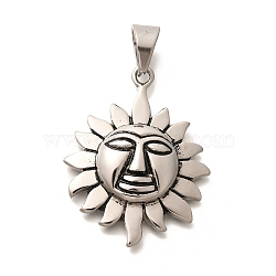 304 Stainless Steel Pendants, Sun Charm, Antique Silver, 46.5x36x7mm, Hole: 11.5x8mm(STAS-Z110-30AS)